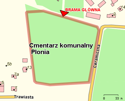 mapka cmentarza Płonia