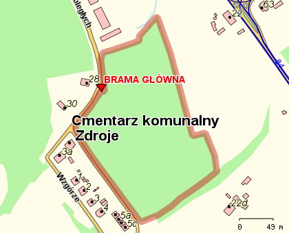 mapka cmentarza Zdroje